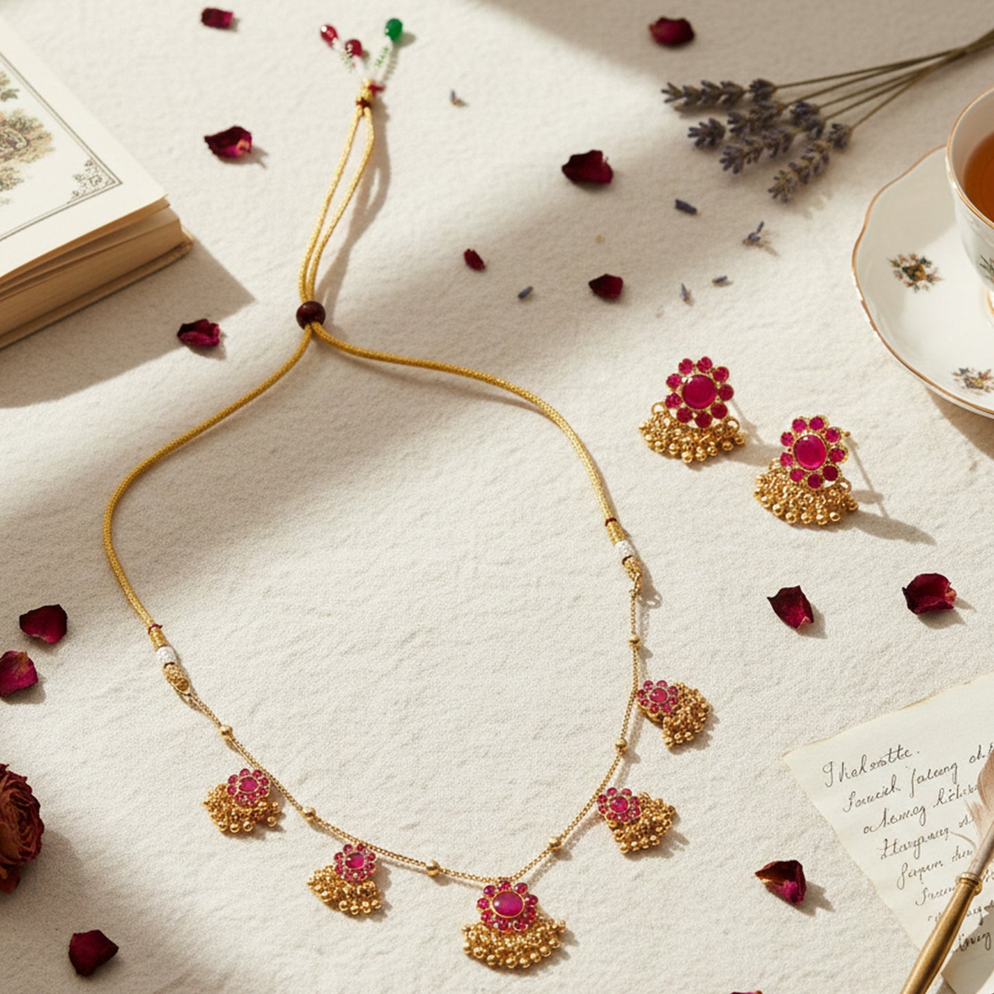Yellow Chimes Floral Motif Jewellery Set - Gift for Her