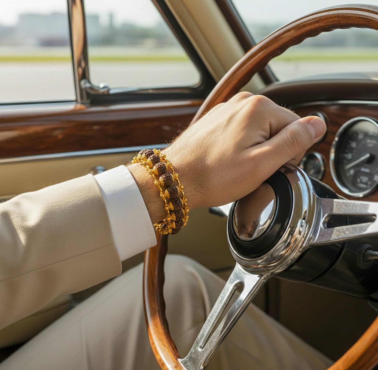 Yellow Chimes bracelet with rudraksha beads - yoga accessory
