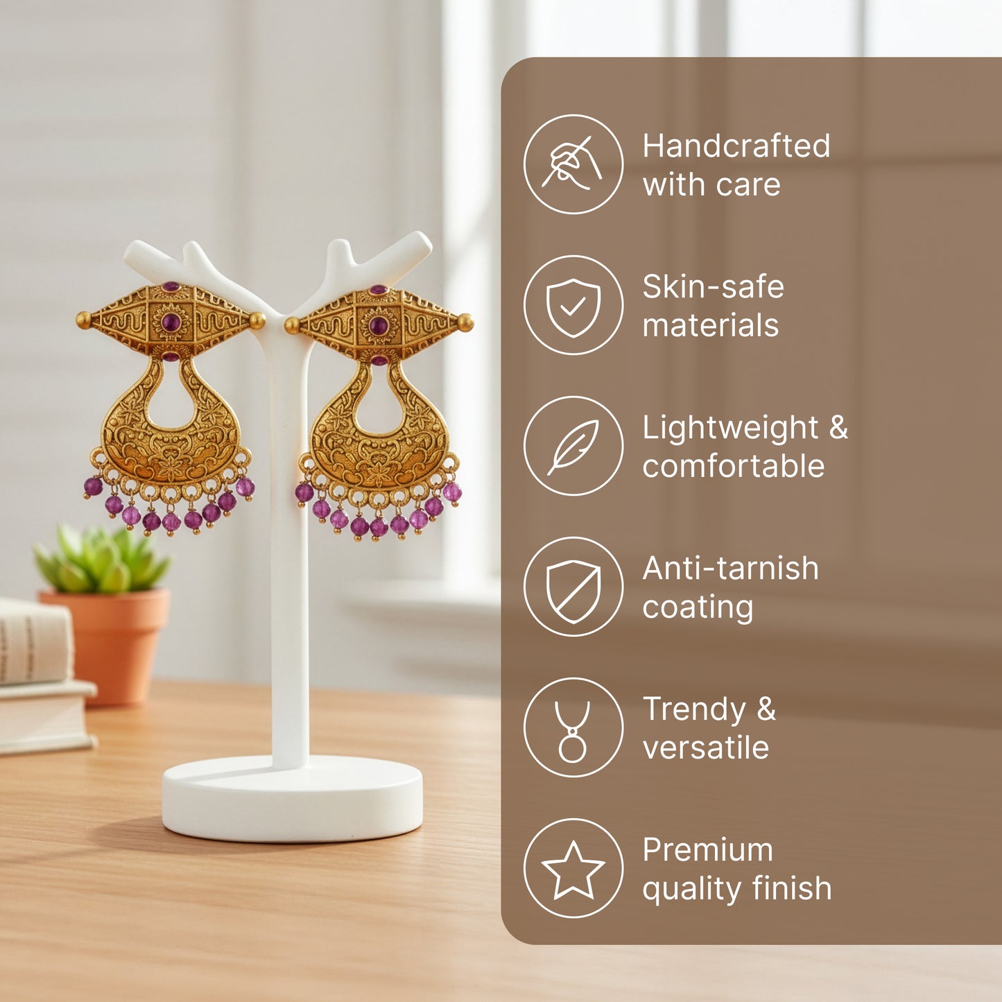 Yellow Chimes gold plated drop earrings - stylish daily wear