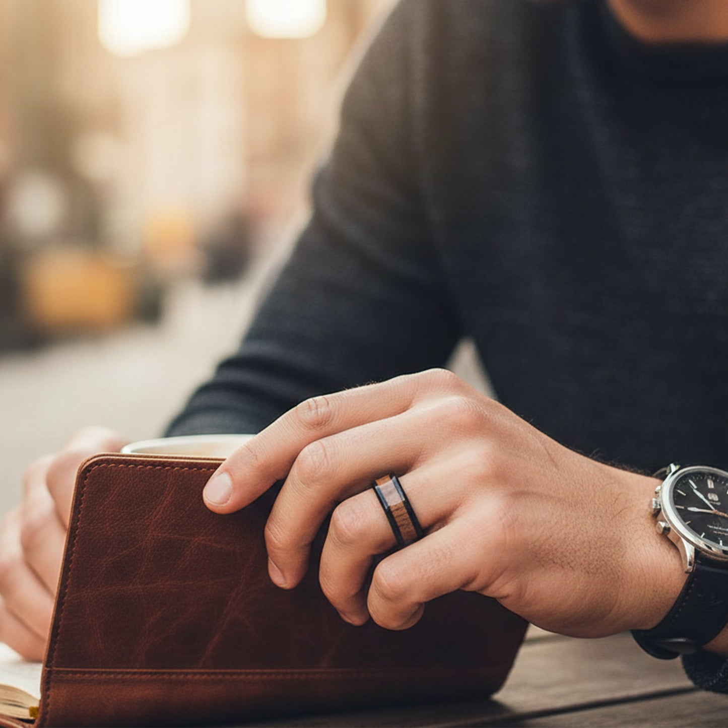 Yellow Chimes men's elegant black ring - great for date nights