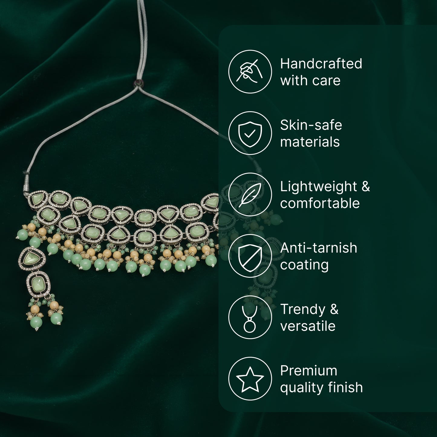 Yellow Chimes green kundan necklace set - perfect for weddings