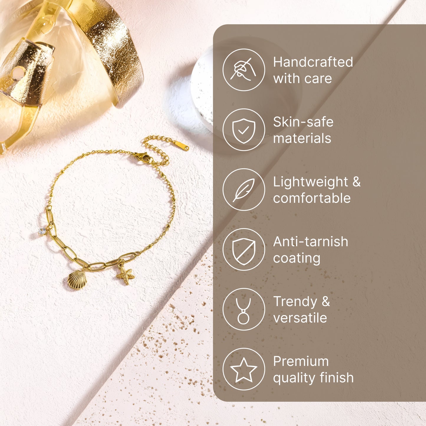 Yellow Chimes Seashell Starfish Charm Anklet - Fashion Accessory