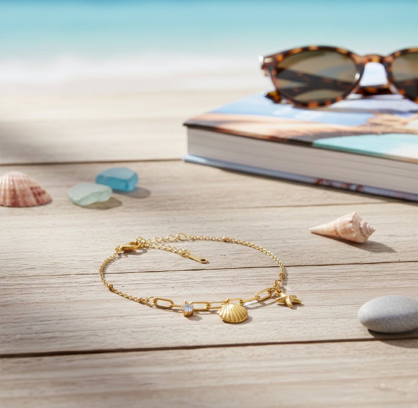 Yellow Chimes Starfish Charm Anklet - Elegant Daily Wear