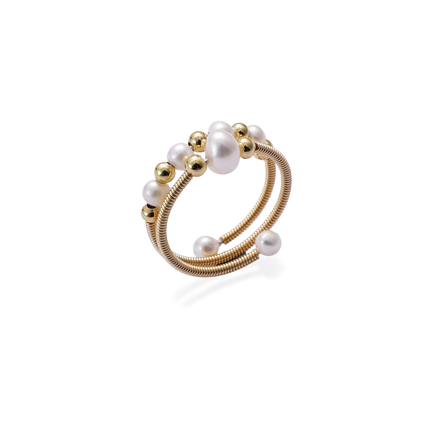 Yellow Chimes fashion ring with pearls - versatile accessory for any look