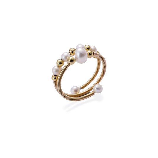 Yellow Chimes fashion ring with pearls - versatile accessory for any look