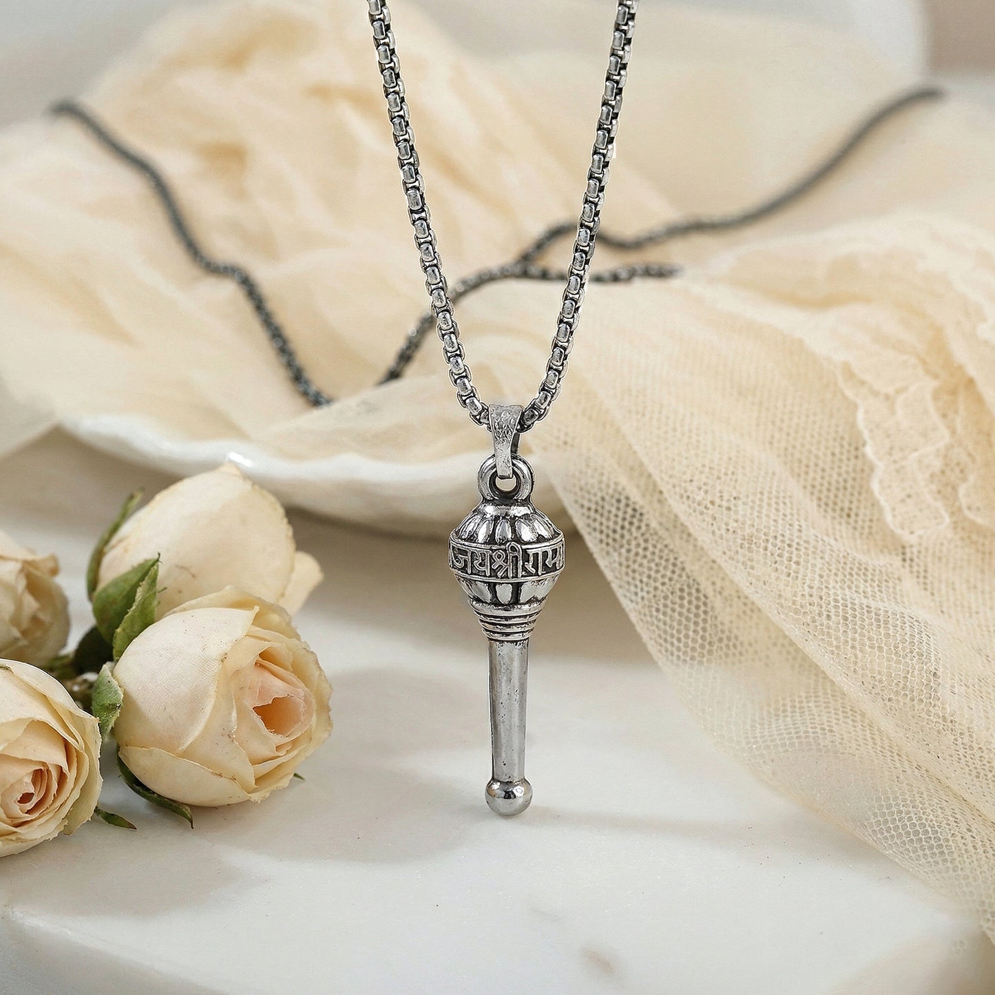 Yellow Chimes Jai Shree Ram Gada Pendant - Elegant Silver Toned Design