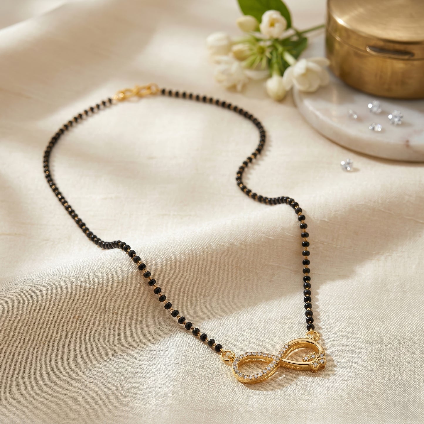 Yellow Chimes black beads mangalsutra - anniversary gift