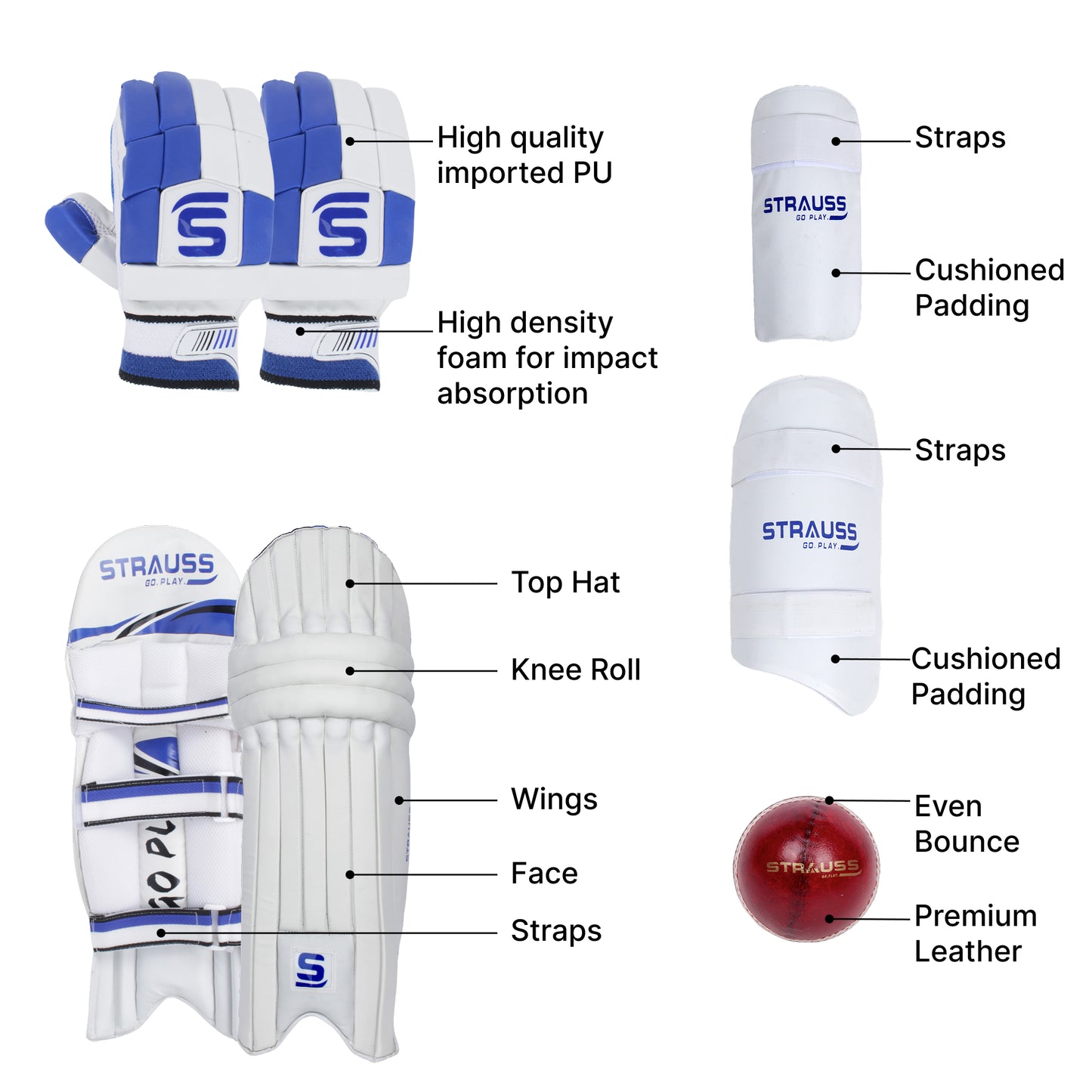 Strauss cricket pads - designed for impact protection