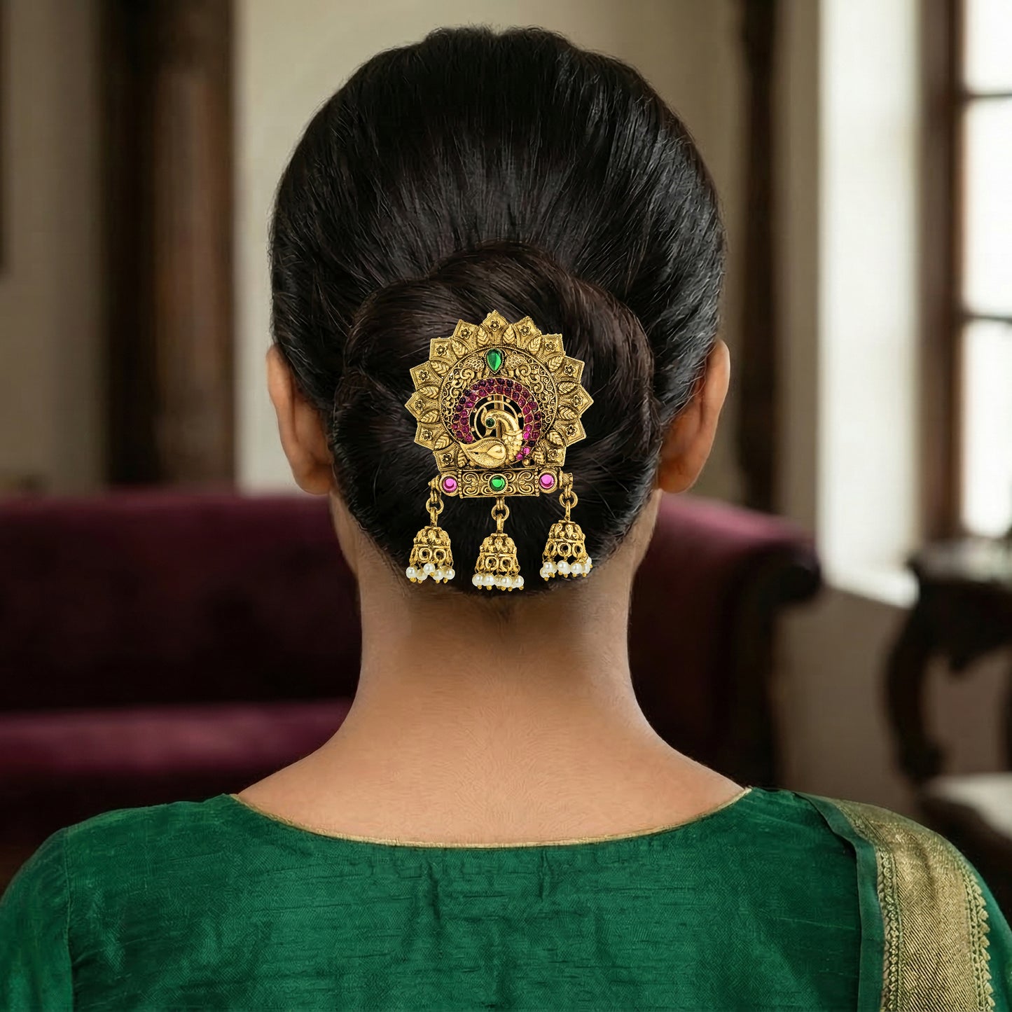 Yellow Chimes red green juda pin - Traditional wedding jewelry