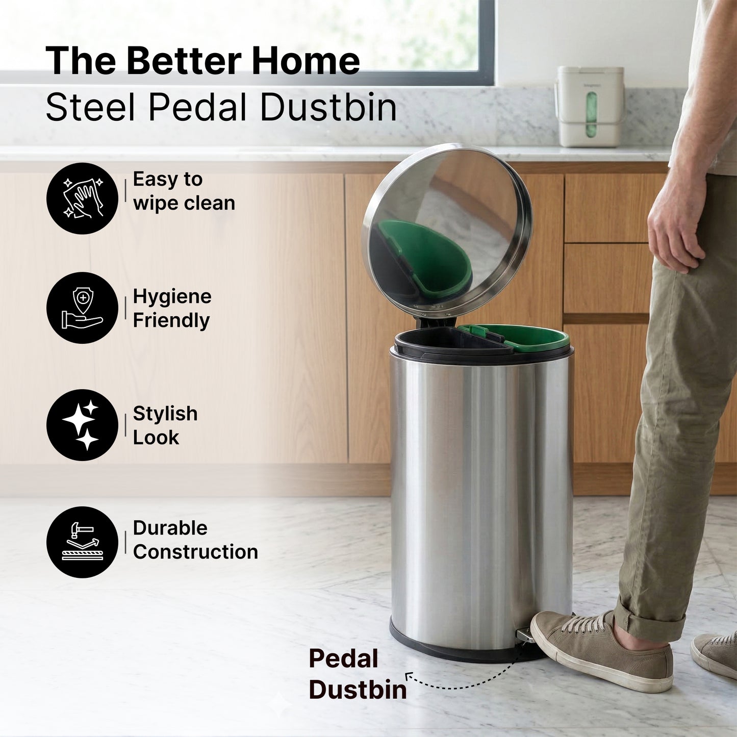 Stainless Steel Pedal Dustbin - Compact waste solution for bedrooms