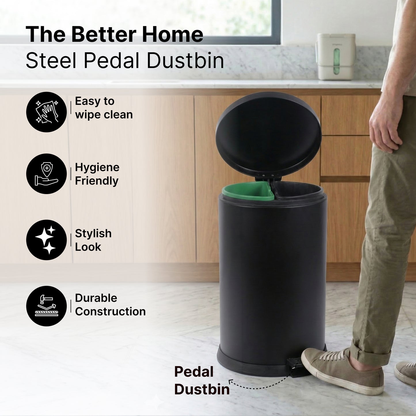 The Better Home stainless steel pedal dustbin - modern home