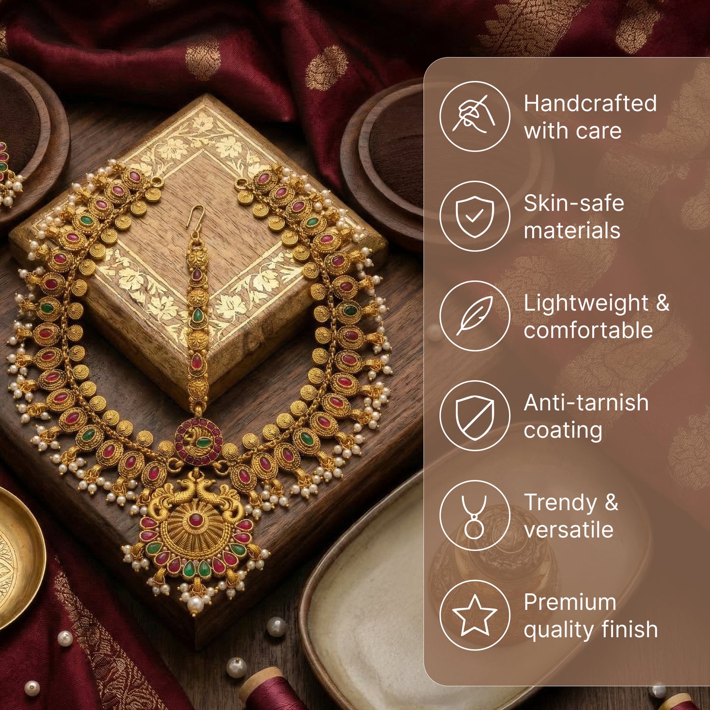 Yellow Chimes gold plated mahapatti - bridal hairstyle accessory