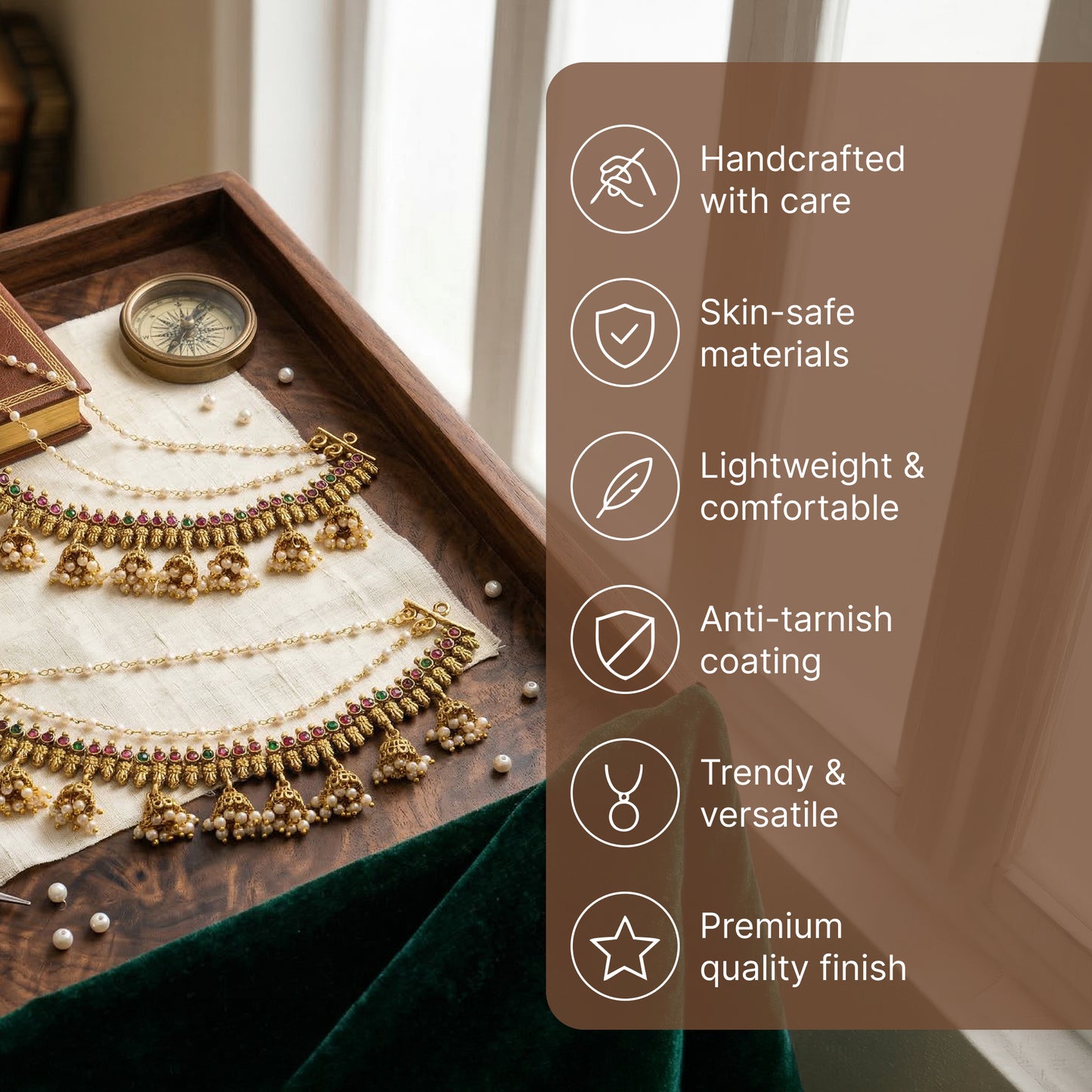 Yellow Chimes Red and Green Stone Ear Chain - Traditional jewellery gift