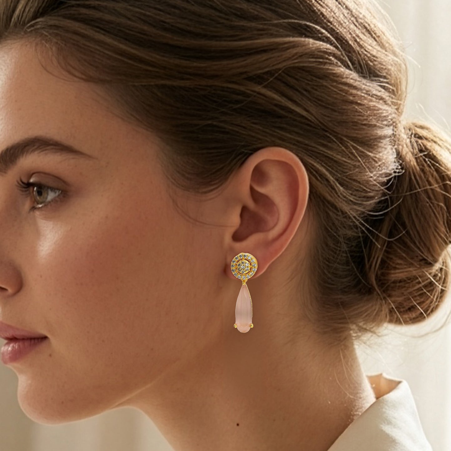 Yellow Chimes Zircon Jhumka & Pink Drop Earrings - Gift Option