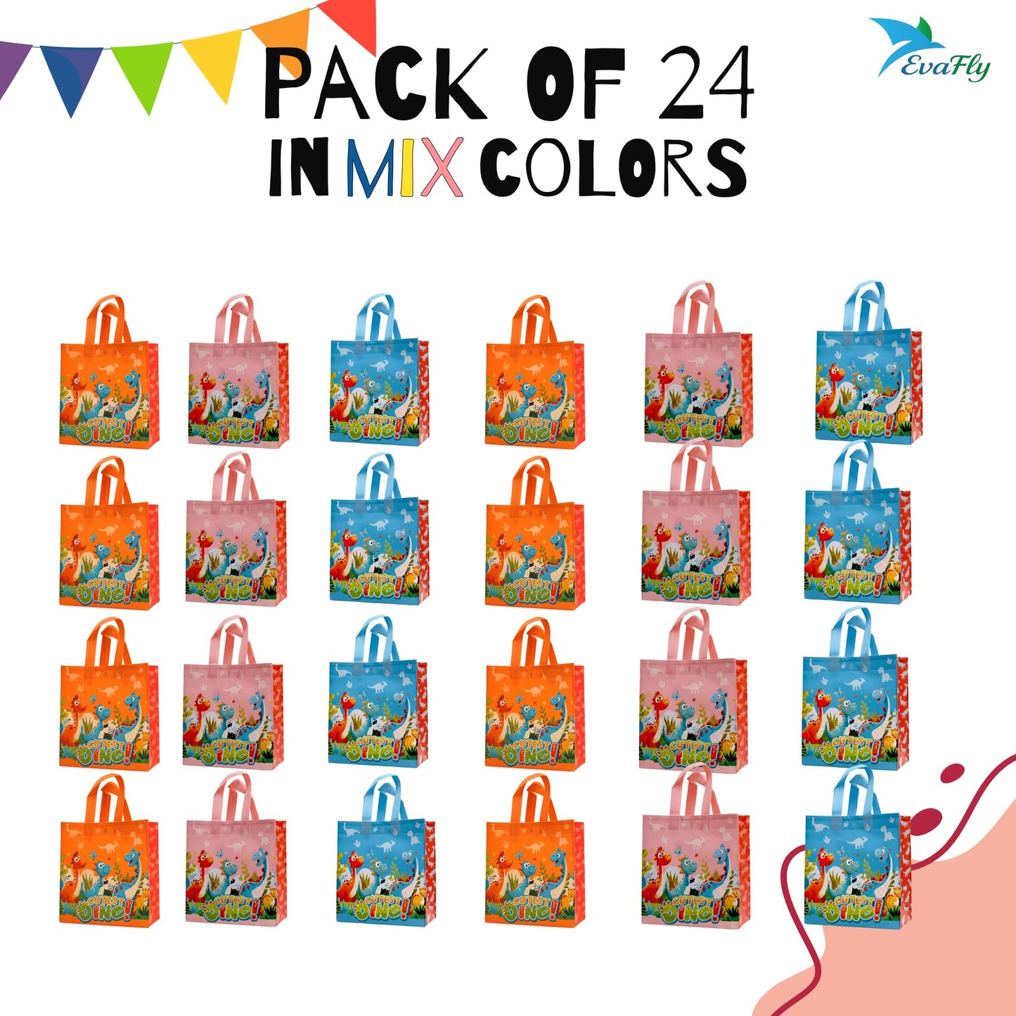 Evafly gift bags - Colorful Cartoon Dino print for birthday