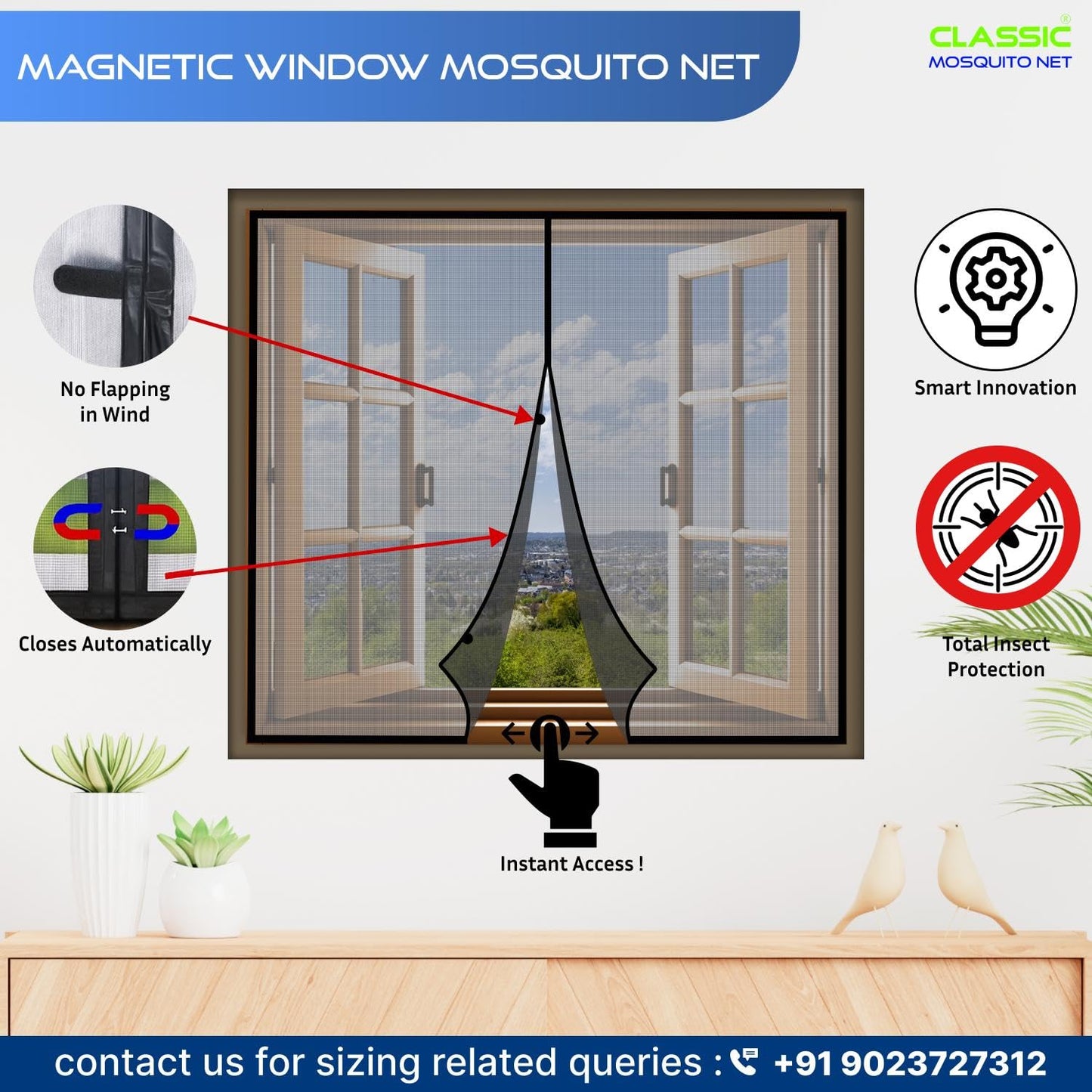 Classic Mosquito Net - Magnetic closure for windows