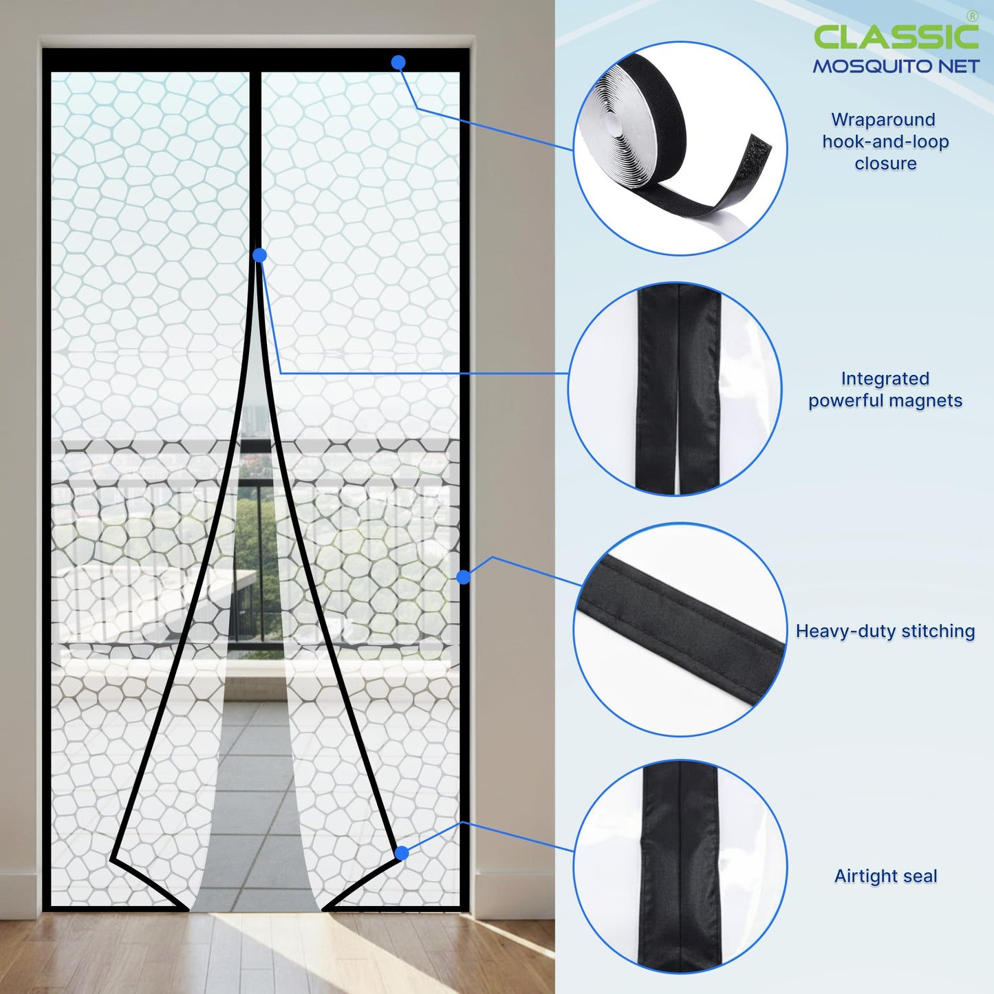 Classic Mosquito Net Magnetic Closure Curtain - easy access and privacy