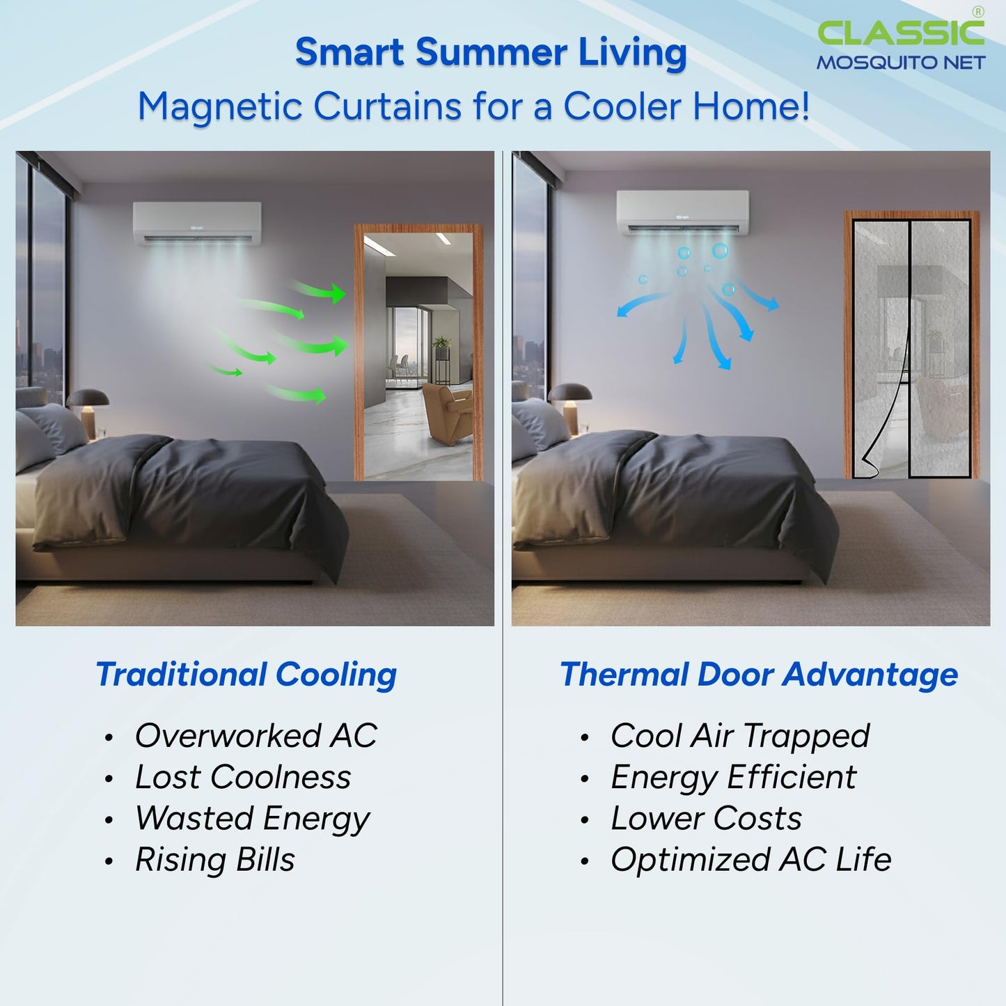Classic Mosquito Net AC Door Curtain - transparent design for aesthetic appeal