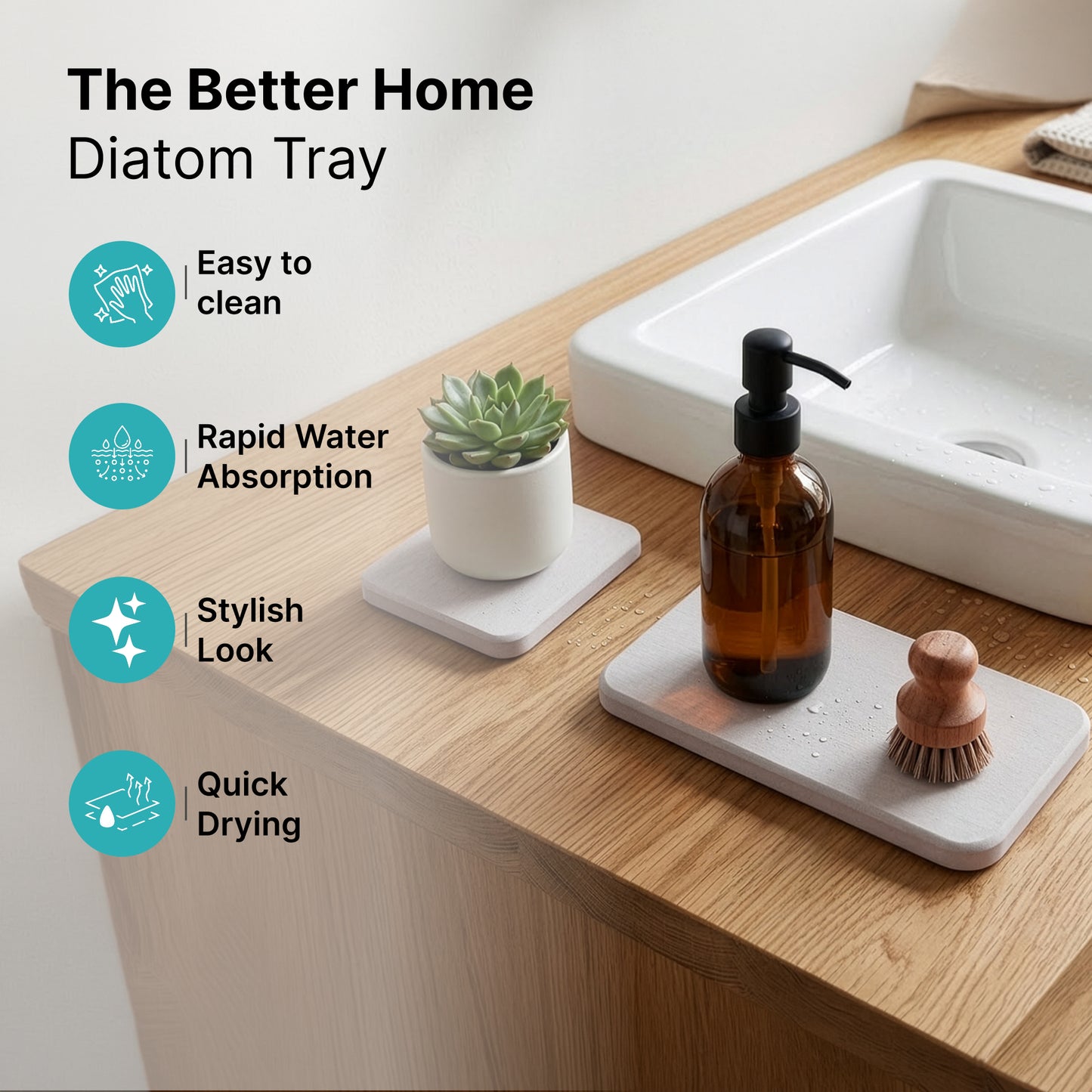 The Better Home Diatom Tray - Space-saving bathroom accessory
