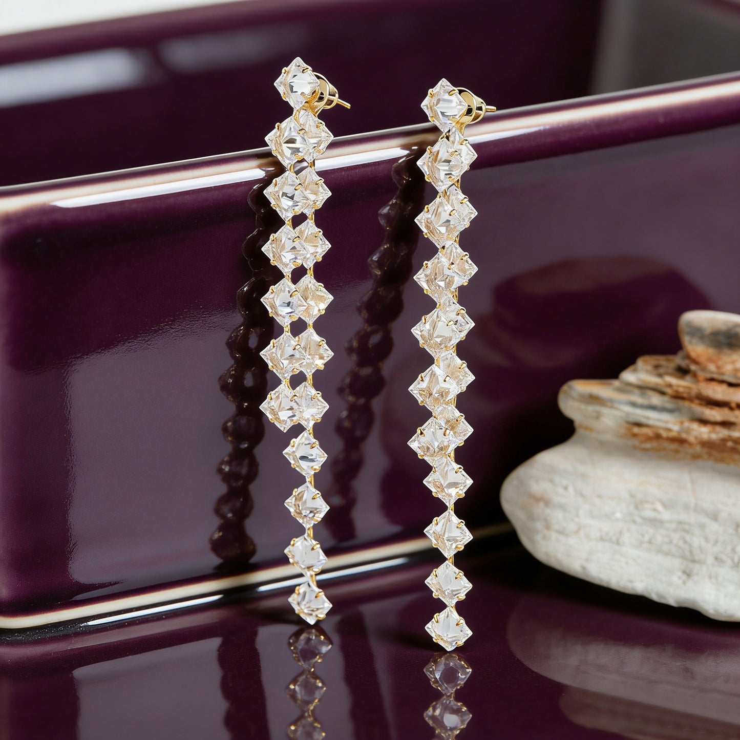 Yellow Chimes gold plated crystal drop earrings - elegant party wear