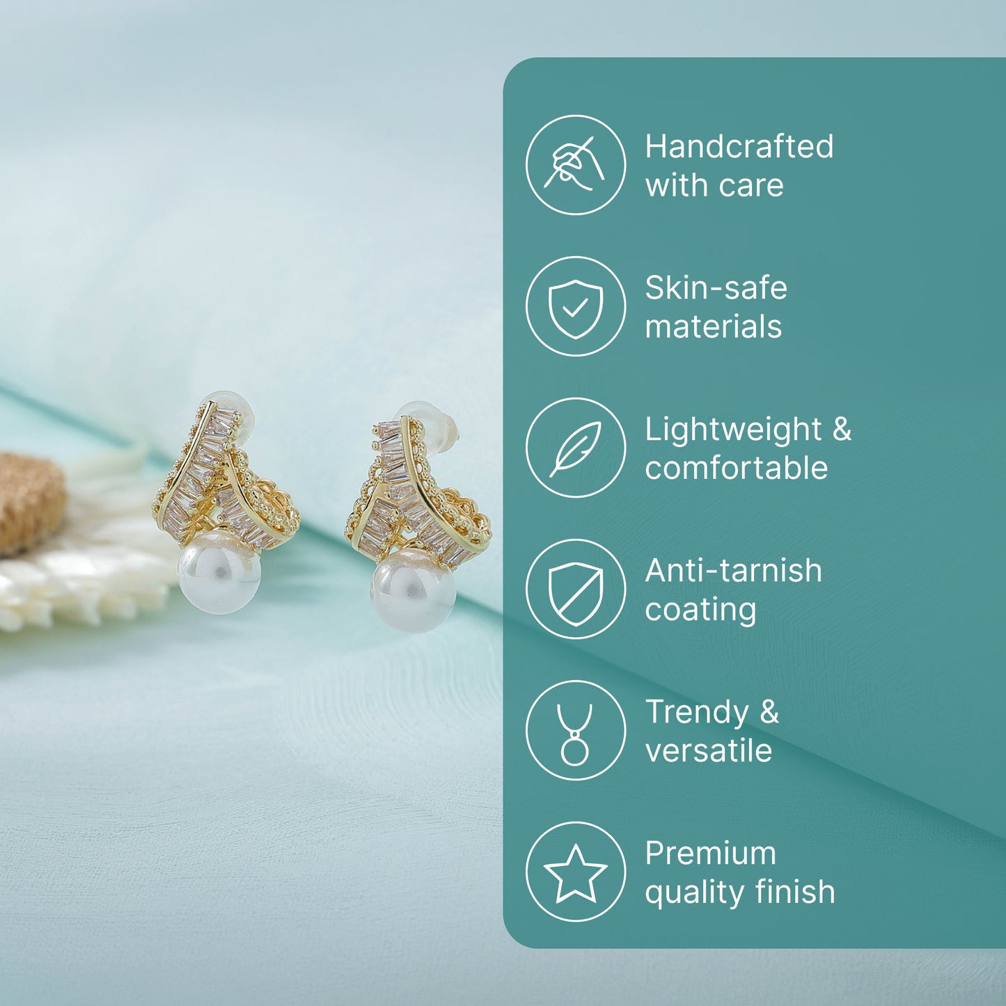 Yellow Chimes pearl stud earrings - Elegant party wear