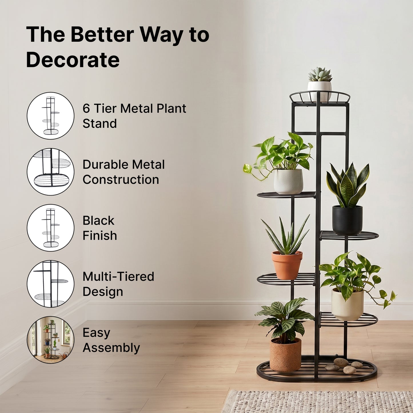 The Better Home 6 Tier Metal Plant Stand - Vertical Plant Rack