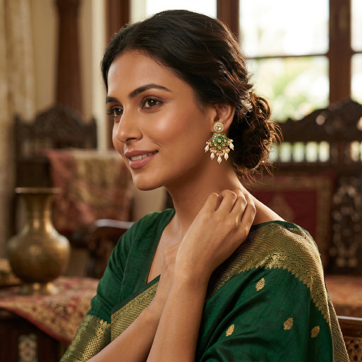 Yellow Chimes kundan drop earrings - elegant gifting option