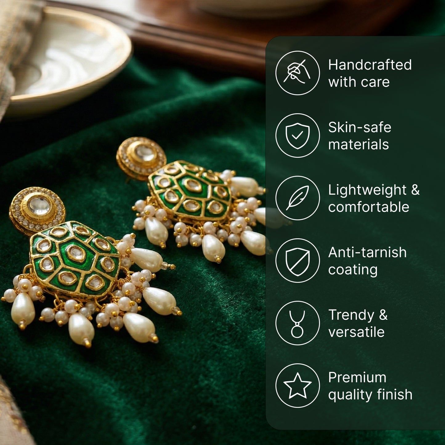Yellow Chimes green enamel earrings - festive celebrations