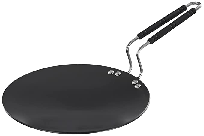 Hard Anodized Roti Tawa with Riveted Handles | 25 cm Diameter | Gas Stovetop Compatible | Black