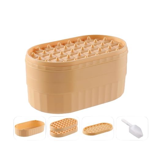 Pack of 3: 2 Layer Ice Cube Tray with Lid - BPA Free | Ice Scoop Included | 72 Ice Cube Molds | Yellow