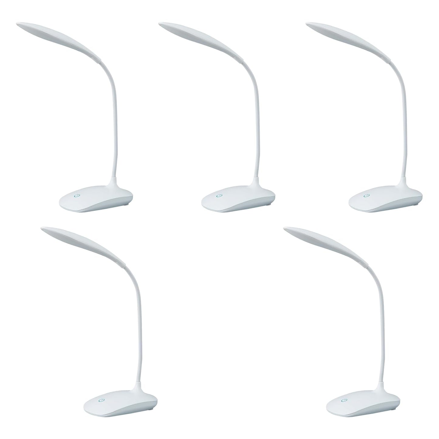 Pack of 5: Rechargeable Table Lamp with USB Plug-in | Battery Capacity: 1200mAh | Color: White