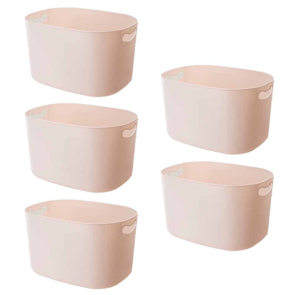 Pack of 5: Large Storage Box with Handle | Multipurpose for Cosmetics & Fruits | 30L | Beige