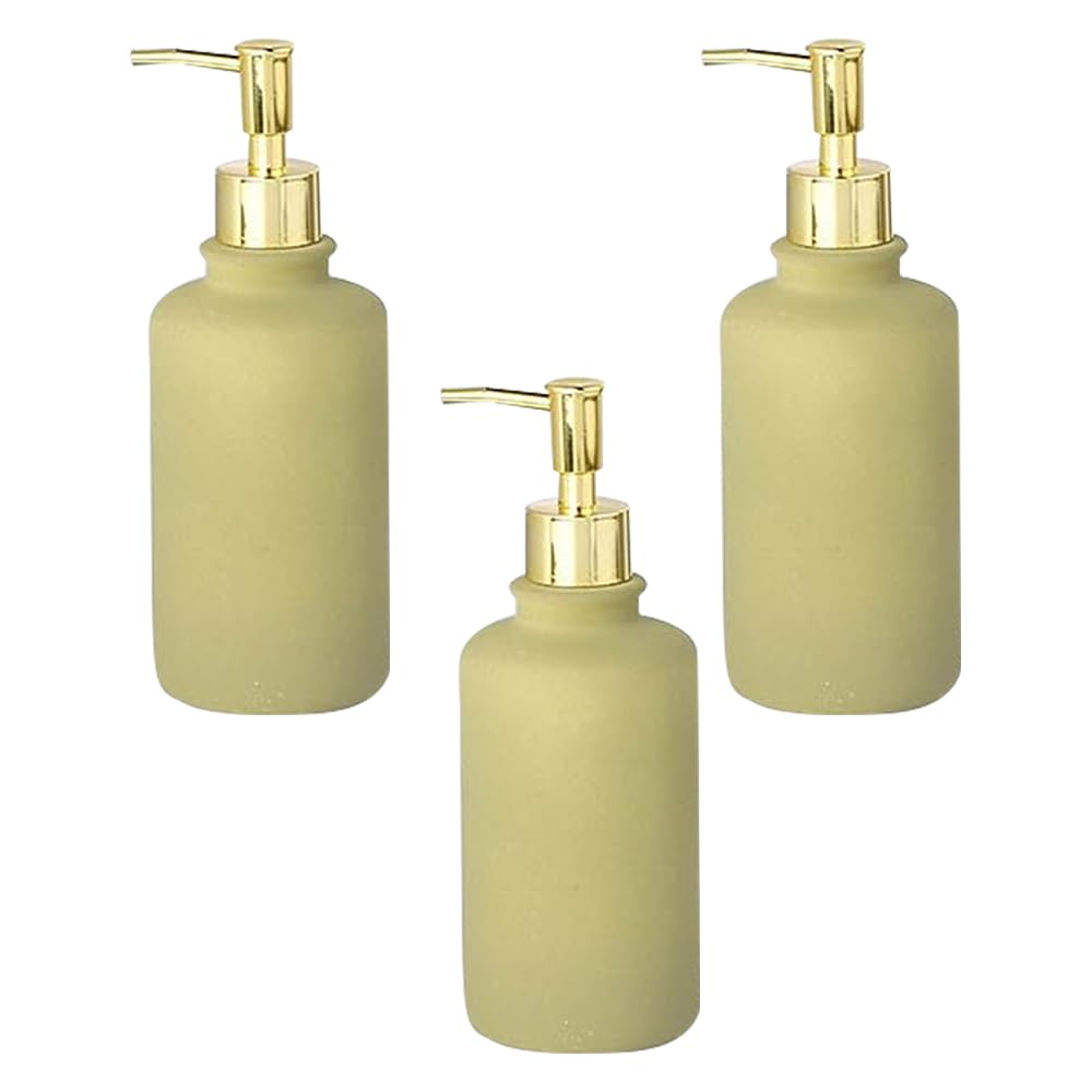 Set of 3: Ceramic Soap Dispenser Bottles - Liquid Pump for Kitchen & Bathroom | 400ml | Green