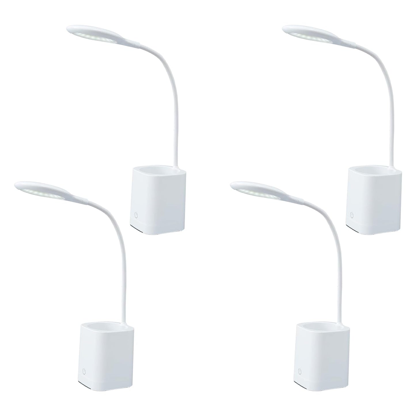 Kuber Industries Monochrome White Pencil Holder Lamp |Rechargeable Table Light with USB|Battery Capacity 1200mAh-Pack of 4 (White)