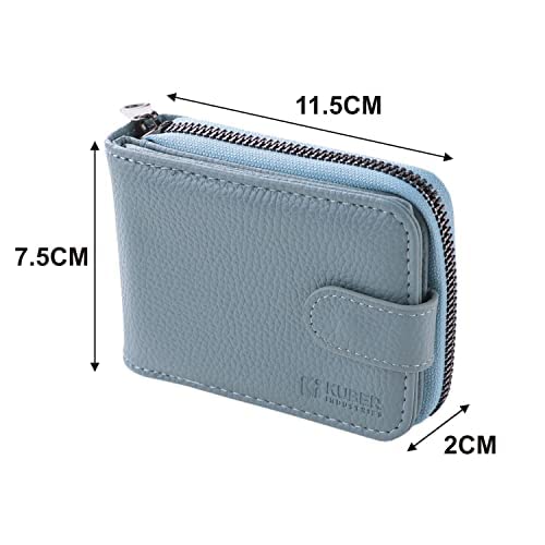 Kuber Industries Card Holder Wallet for Men Women|Debit Credit Card Holder|Wallet for Id, Visiting Card, Buisness Card|RFID Protected|Button & Zipper Closure Wallet|Blue (Pack of 4)