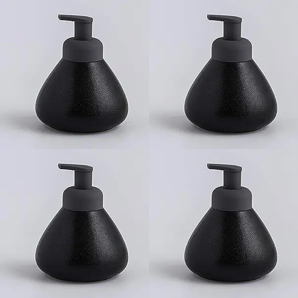 Set of 4: Soap Dispenser Bottles with Elegant Pump Design | For Kitchen, Wash-Basin & Bathroom | 360ml | Black