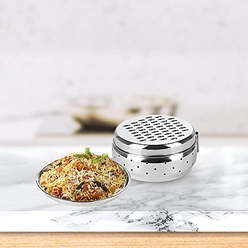 Kuber Dinner Plates and Grater Combo Set|Dinner Plates Set of 6|1 Piece Grater with Storage and Lid|Heavy-Duty Stainless Steel|Easy to Clean & Maintain|Pack of 7|Silver