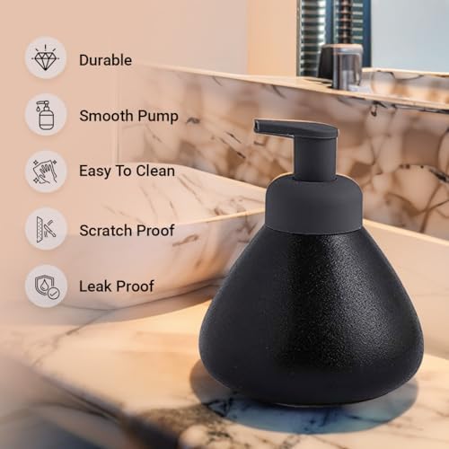 Set of 4: Soap Dispenser Bottles with Elegant Pump Design | For Kitchen, Wash-Basin & Bathroom | 360ml | Black