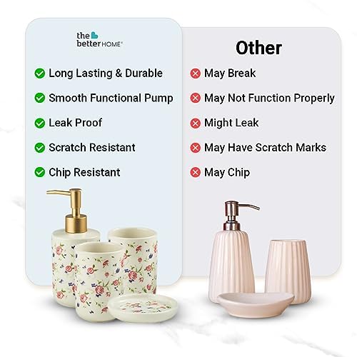 The Better Home 4Pcs Bathroomware Set White (Set of 2) Ceramic Soap Dispenser, Beaker, Soap Dish, Brush Holder Bathroom Set