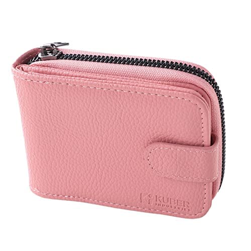 Kuber Industries Card Holder Wallet for Men Women|Debit Credit Card Holder|Wallet for Id, Visiting Card, Buisness Card|RFID Protected|Button & Zipper Closure Wallet|Pink (Pack of 5)