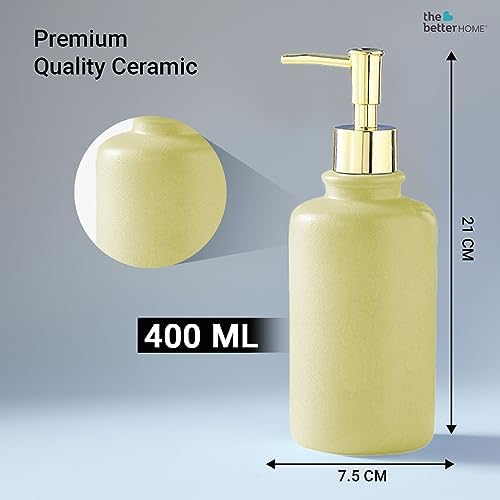 Set of 3: Ceramic Soap Dispenser Bottles - Liquid Pump for Kitchen & Bathroom | 400ml | Green