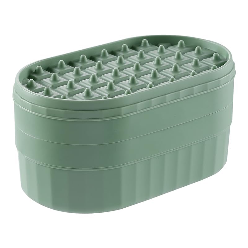 Pack of 6: 2 Layer Ice Cube Trays with Lid | Ice Scoop Included | 72 Ice Molds | BPA Free | Green