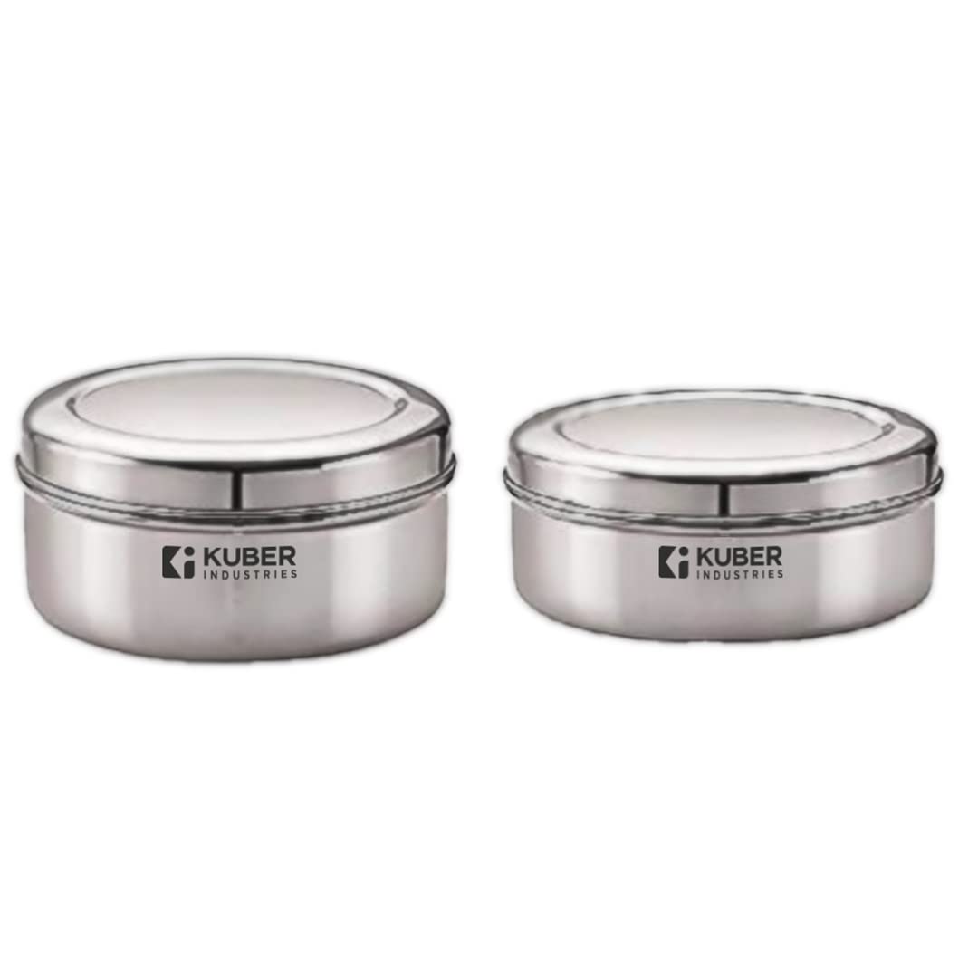 Set of 2: Stainless Steel Flat Kitchen Storage Containers | Rust Proof, Easy to Clean & Stackable | Silver