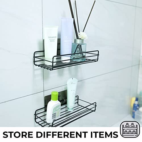 Kuber Industries Stainless Steel Bathroom & Kitchen Organizer Rack|Multipurpose Wall Shelves Non-Toxic|Storage Racks & Shelves for Bathroom & Kitchen|HR-14|Set of 2|Black (Pack of 2)