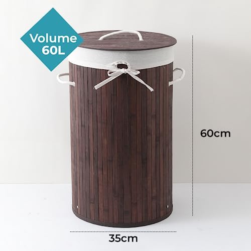 Pack of 3: Bamboo Laundry Bags - Foldable with Lid | 72 Litres | Dark Brown | Perfect for Clothes Storage