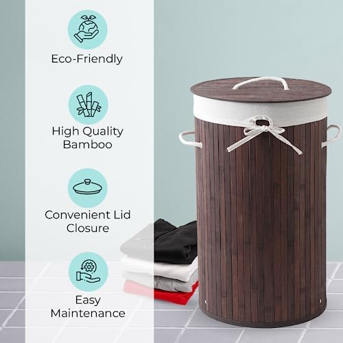 Pack of 3: Bamboo Laundry Bags - Foldable with Lid | 72 Litres | Dark Brown | Perfect for Clothes Storage