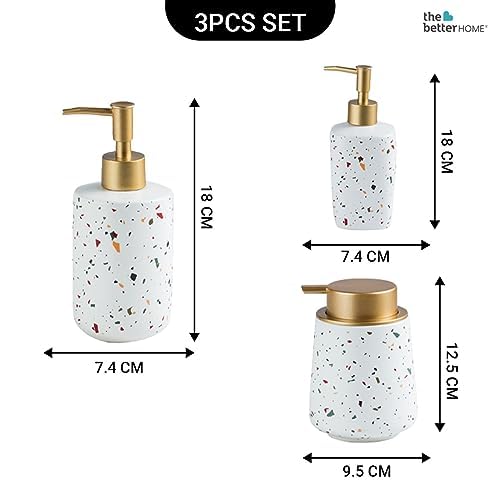 The Better Home White Ceramic Liquid Soap Dispenser Set (Pack of 3-3 pcs Each) | Handwash Dispenser | Soap Dispenser for Bathroom | Bathroom Accessories | Bathroom Organiser