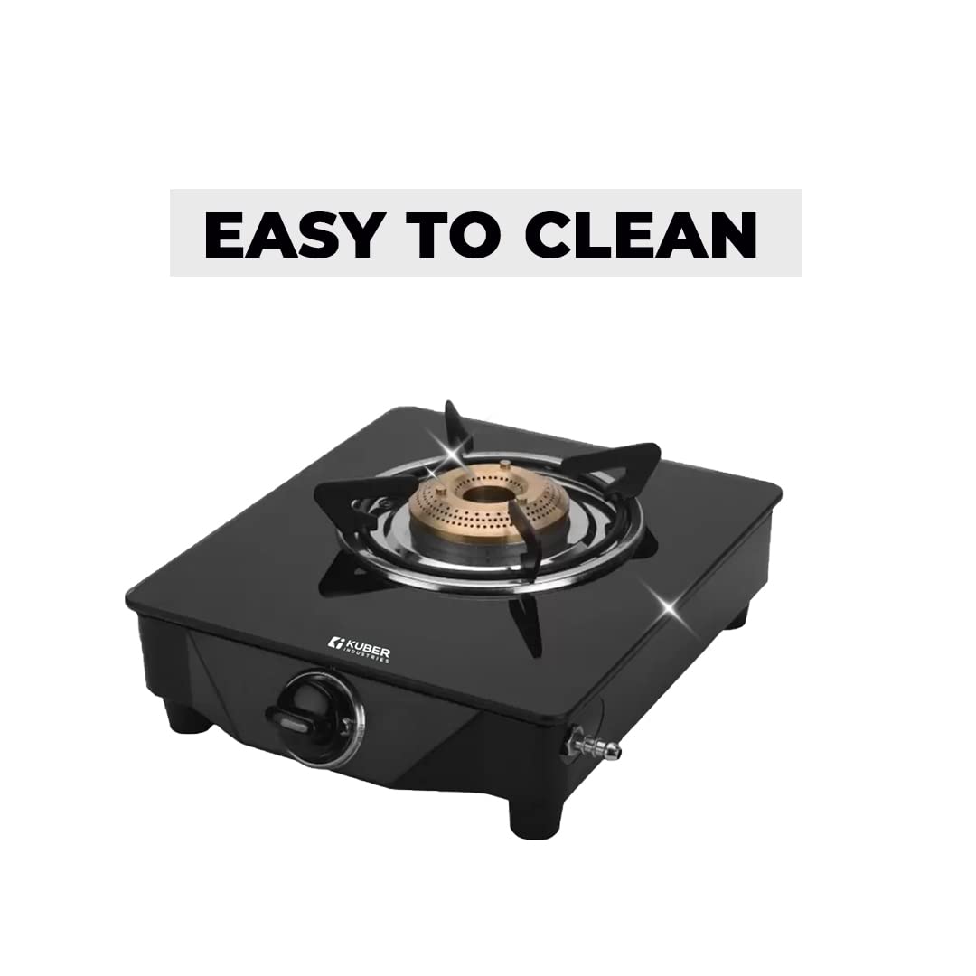 Gas Stove 1 Burner - Wobble Free Pan Support, Break Resistant | Compact Design | 27 x 27 x 12 CM | Black