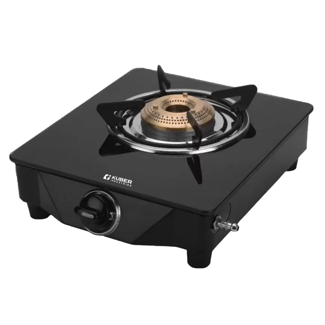 Gas Stove 1 Burner - Wobble Free Pan Support, Break Resistant | Compact Design | 27 x 27 x 12 CM | Black