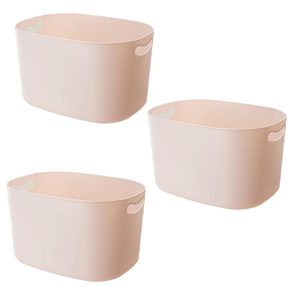 Pack of 3: Large Storage Box with Handle - Multipurpose, Durable | Ideal for Cosmetics & Fruits | 30L | Beige